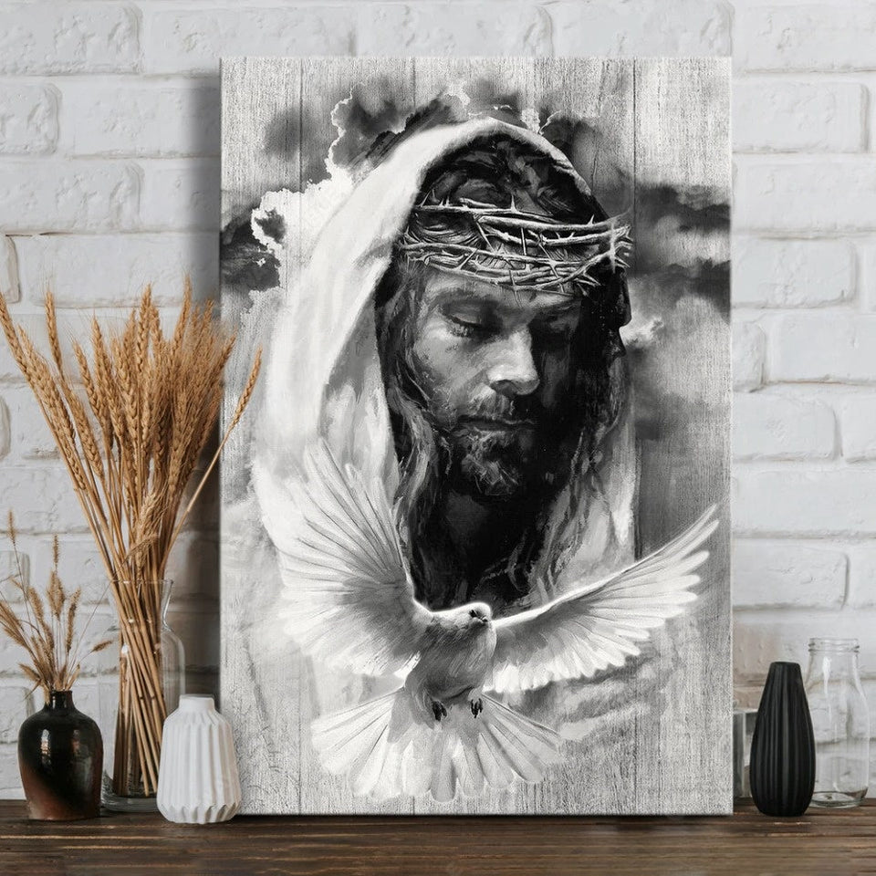 Jesus and dove Black and white - Matte Canvas