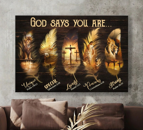 Jesus Christ, The Lion of Judah, Feather shape, God says you are - Matte Canvas