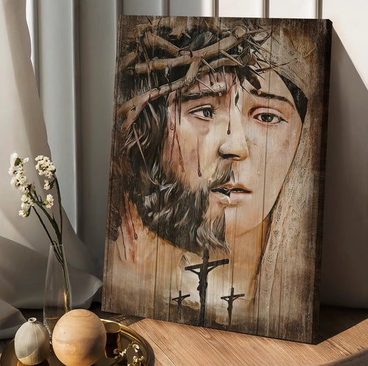 Jesus Christ, Virgin Mary, Crown of thorns, Jesus on the cross - Matte Canvas