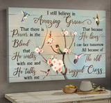 Jesus Apricot blossom Hummingbird I still believe in amazing grace - Matte Canvas