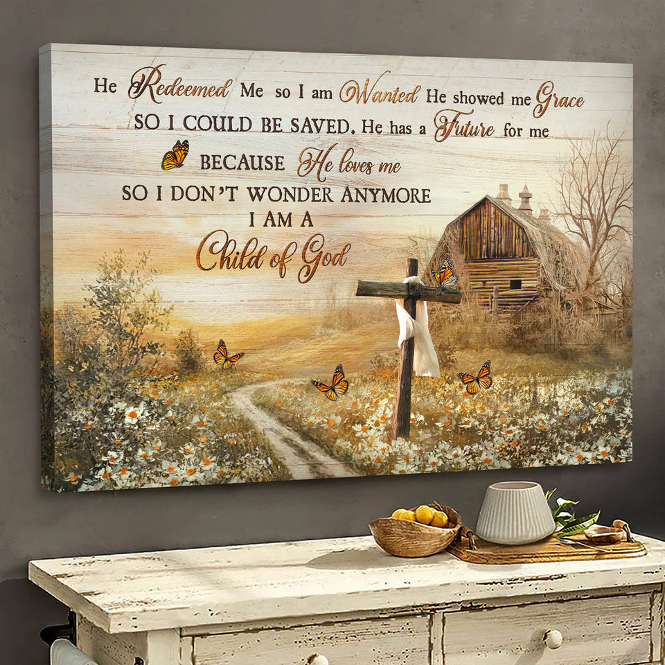 Jesus Beautiful farm old cross I am a child of God - Matte Canvas