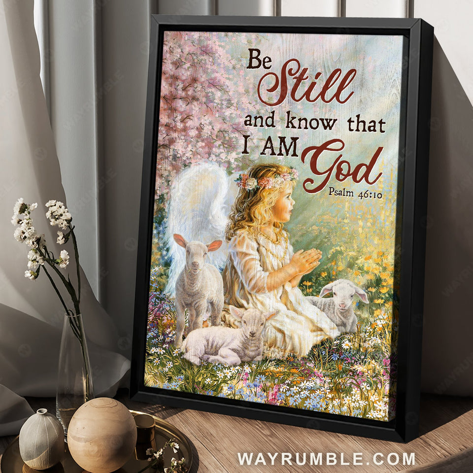 Little angel, Lamb of God, Pretty flower field, Be still and know that I am God - Jesus Portrait Canvas Prints, Home Decor Wall Art