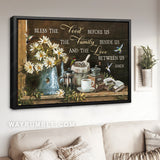 Pretty daisy flower, Coffee drawing, Hummingbird, Bless the food before us - Jesus Landscape Canvas Prints, Home Decor Wall Art