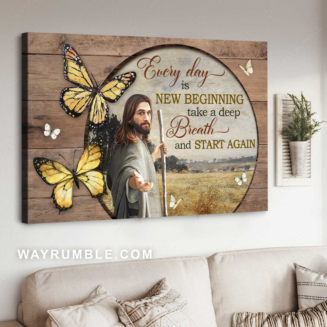 Jesus calls, Yellow butterfly, Rice field painting, Every day is a new beginning - Jesus Landscape Canvas Prints, Home Decor Wall Art