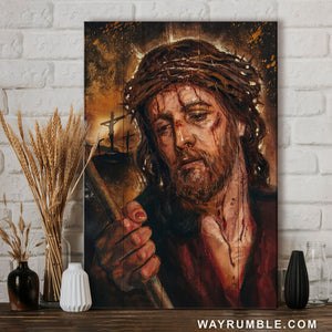 Watercolor drawing, The real face of Jesus, Crown of thorn, Jesus on the cross - Jesus Portrait Canvas Prints, Christian Wall Art