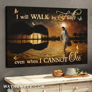 Beautiful night, Full moon drawing, Jesus walking on water, I will walk by faith - Jesus Landscape Canvas Prints, Home Decor Wall Art