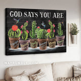 Pretty cactus, Colorful hummingbird, God says you are unique - Jesus Landscape Canvas Prints, Home Decor Wall Art