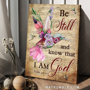 Flower hummingbird, Vintage music sheet, Be still and know that I am God - Jesus Portrait Canvas Prints, Home Decor Wall Art