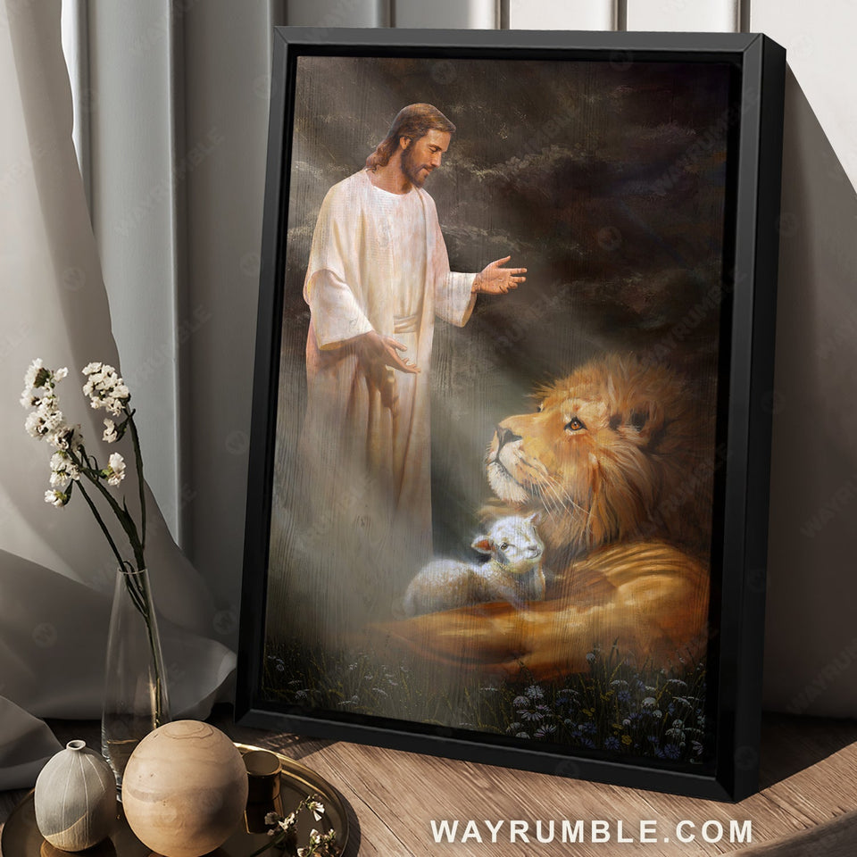 Big lion, Lamb of God, Jesus calls, Walking with Jesus - Jesus Portrait Canvas Prints, Home Decor Wall Art