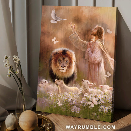 Lion of Judah, Jesus calls, Daisy field, Lovely lamb drawing - Jesus Portrait Canvas Prints, Home Decor Wall Art
