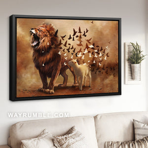 Lamb painting, Stunning lion of Judah, White dove, Jesus calls - Jesus Landscape Canvas Prints, Home Decor Wall Art