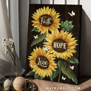 Sunflower drawing, Beautiful butterfly, Faith, Hope, Love - Jesus Portrait Canvas Prints, Home Decor Wall Art