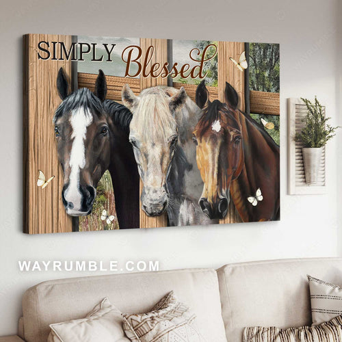 Beautiful horse drawing, Quarter horse, White butterfly, Simply blessed - Jesus Landscape Canvas Prints, Home Decor Wall Art