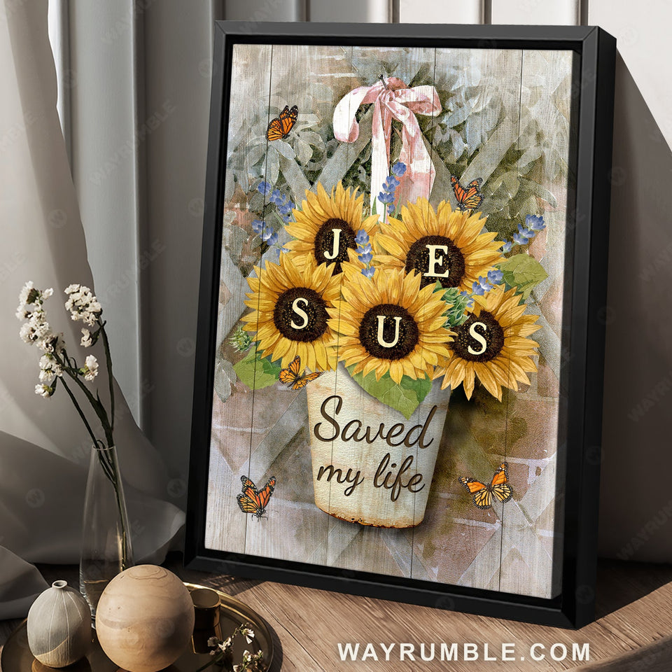 Sunflower painting, Blue flower, Monarch butterfly, Jesus saved my life - Jesus Portrait Canvas Prints, Home Decor Wall Art