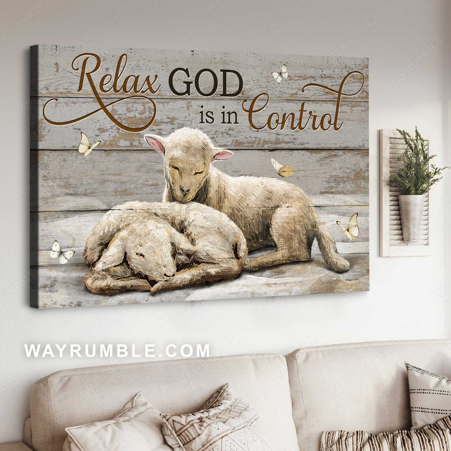 Stunning Lamb of God, White butterfly, Relax God is in control - Jesus Landscape Canvas Prints, Home Decor Wall Art