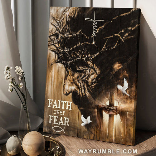 Watercolor Jesus painting, White dove, Crown of thorn, Faith over fear - Jesus Portrait Canvas Prints, Home Decor Wall Art