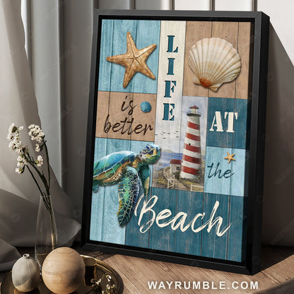 Pretty lighthouse, Sea turtle, Ocean view, Life is better at the beach - Jesus Portrait Canvas Prints, Home Decor Wall Art