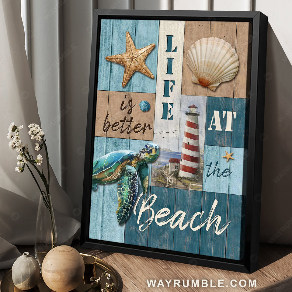 Pretty lighthouse, Sea turtle, Ocean view, Life is better at the beach - Jesus Portrait Canvas Prints, Home Decor Wall Art