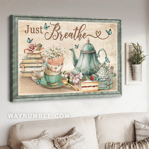 Pastel drawing, Vintage tea pot, Flower painting, Just breathe - Jesus Landscape Canvas Prints, Home Decor Wall Art