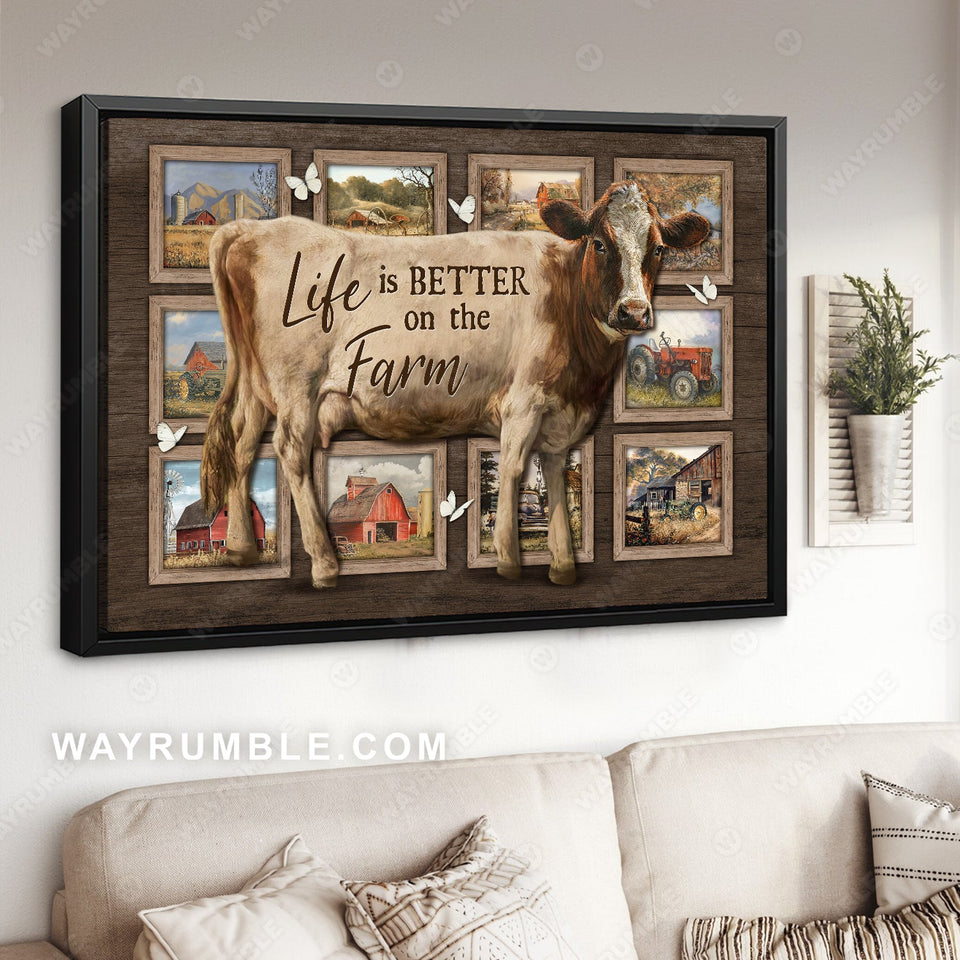 Stunning cow, White butterfly, Countryside artwork, Life is better on the farm - Jesus Landscape Canvas Prints, Home Decor Wall Art
