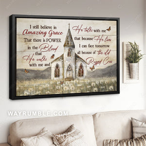 Watercolor church painting, Dandelion field, I still believe in amazing grace - Jesus Landscape Canvas Prints, Home Decor Wall Art