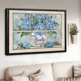 Watercolor hydrangea, Blue butterfly, White vase, Just breathe - Jesus Landscape Canvas Prints, Home Decor Wall Art
