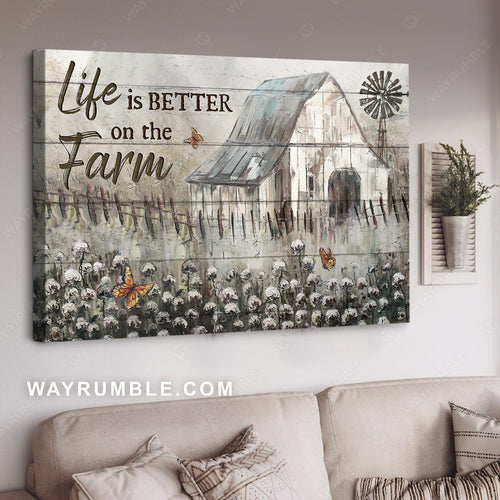 Watercolor house, Cotton flower field, Life is better on the farm - Jesus Landscape Canvas Prints, Home Decor Wall Art