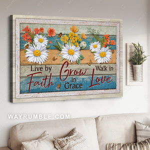 Colorful flower, White daisy, Monarch butterfly, Live by faith - Jesus Landscape Canvas Prints, Home Decor Wall Art