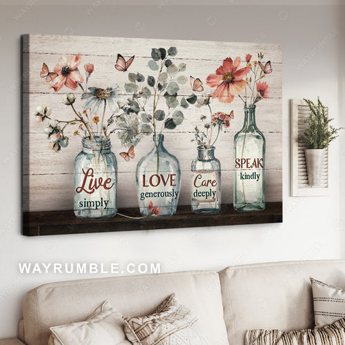 Pretty flower painting, Light red butterfly, Live simply - Jesus Landscape Canvas Prints, Home Decor Wall Art