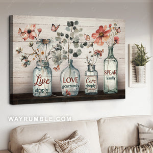 Pretty flower painting, Light red butterfly, Live simply - Jesus Landscape Canvas Prints, Home Decor Wall Art