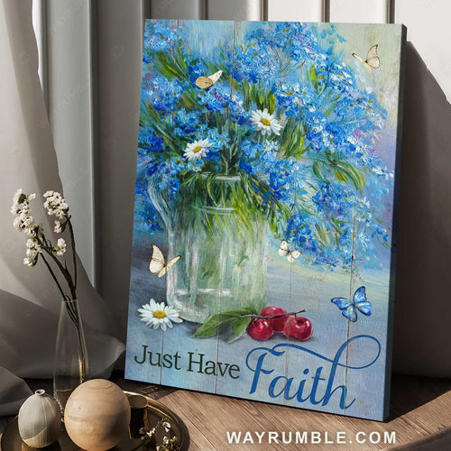 Watercolor blue daisy, Butterfly painting, Cranberry, Just have faith - Jesus Portrait Canvas Prints, Home Decor Wall Art