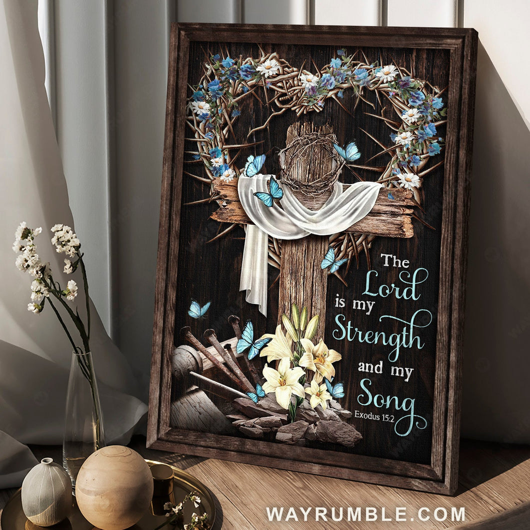 Stunning heart, Beautiful cross, Blue butterfly, The Lord is my strength - Jesus Portrait Canvas Prints, Home Decor Wall Art