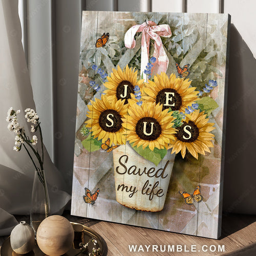Sunflower painting, Blue flower, Monarch butterfly, Jesus saved my life - Jesus Portrait Canvas Prints, Home Decor Wall Art