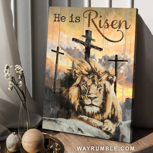 Lion of Judah, Watercolor crosses, Pretty sunset, He is risen - Jesus Portrait Canvas Prints, Home Decor Wall Art