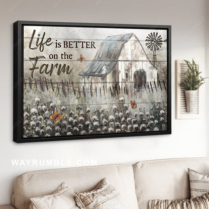 Watercolor house, Cotton flower field, Life is better on the farm - Jesus Landscape Canvas Prints, Home Decor Wall Art