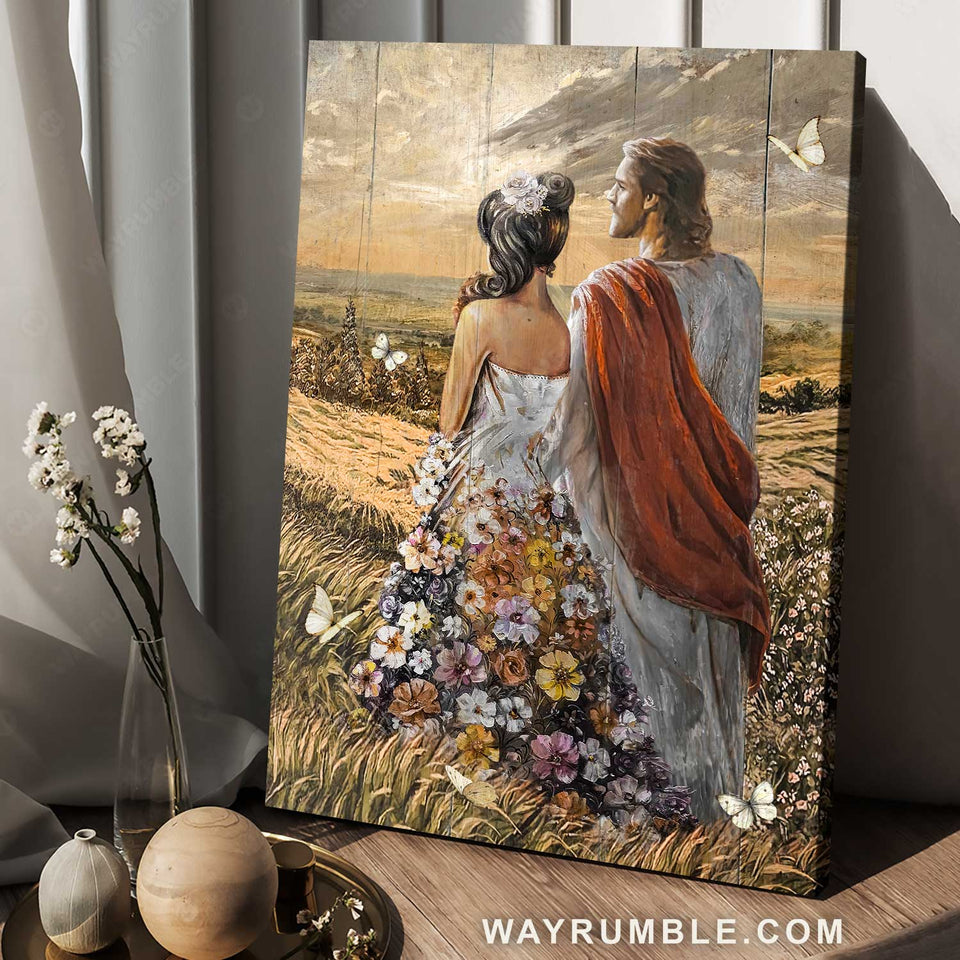 Jesus artwork, Beautiful girl, Flower dress, Countryside painting - Jesus Portrait Canvas Prints, Home Decor Wall Art