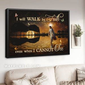 Beautiful night, Full moon drawing, Jesus walking on water, I will walk by faith - Jesus Landscape Canvas Prints, Home Decor Wall Art
