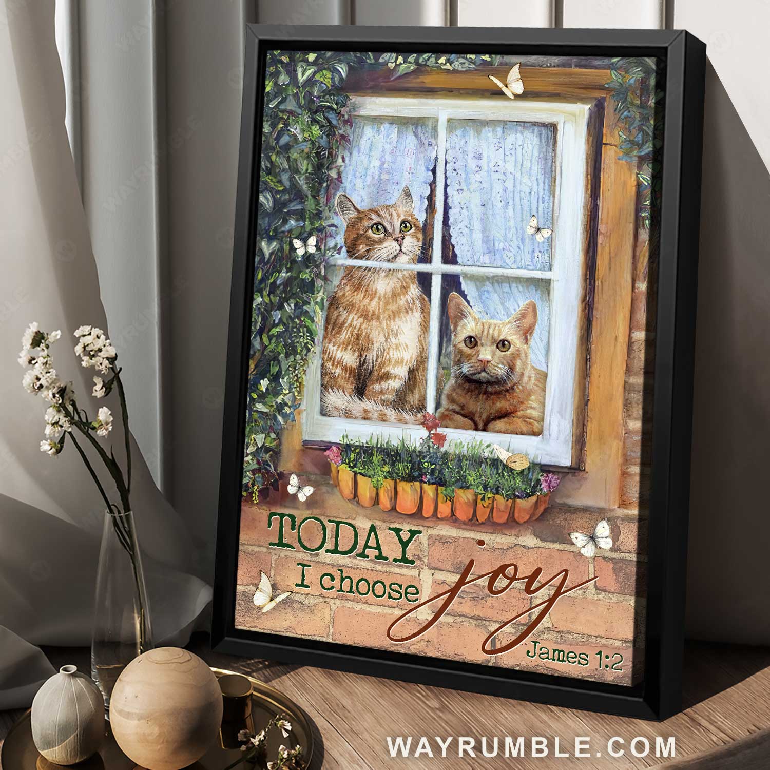 Cute cat, White butterfly, Pretty painting, Today I choose joy - Jesus Portrait Canvas Prints, Home Decor Wall Art