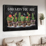 Pretty cactus, Colorful hummingbird, God says you are unique - Jesus Landscape Canvas Prints, Home Decor Wall Art