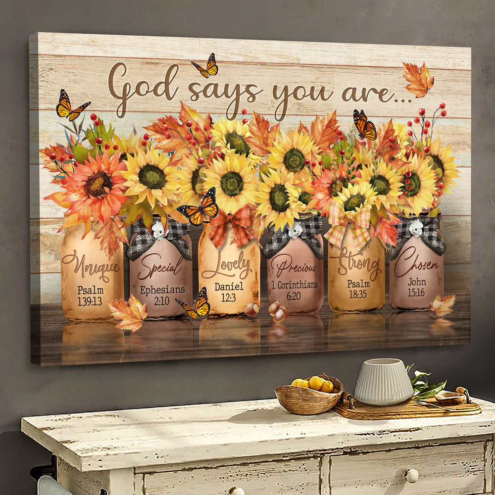 Sunflower drawing Autumn painting God says you are - Matte Canvas