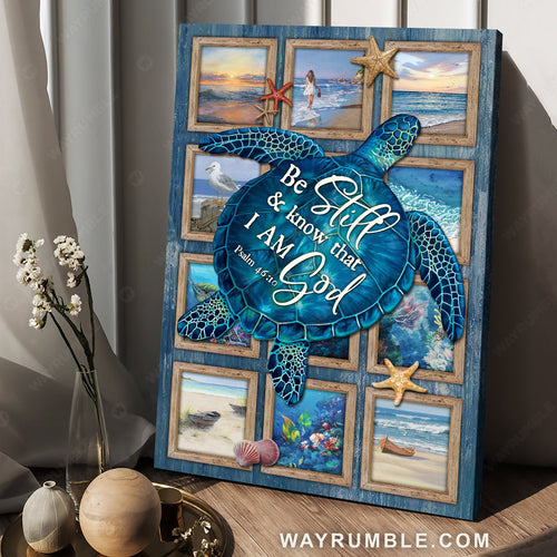 Blue sea turtle, Ocean vibe, Colorful starfish, Be still and know that I am God - Jesus Portrait Canvas Prints, Home Decor Wall Art