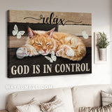 Little cat, Crystal butterfly, Wooden background, God is in control - Jesus Landscape Canvas Prints, Home Decor Wall Art