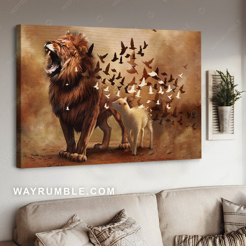 Lamb painting, Stunning lion of Judah, White dove, Jesus calls - Jesus Landscape Canvas Prints, Home Decor Wall Art