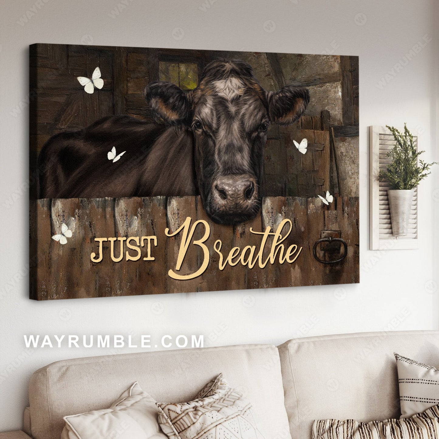 Stunning cow, Gift for cow lover, White butterfly, Just breathe - Jesus Landscape Canvas Prints, Home Decor Wall Art