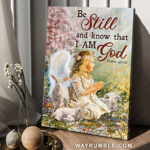 Little angel, Lamb of God, Pretty flower field, Be still and know that I am God - Jesus Portrait Canvas Prints, Home Decor Wall Art
