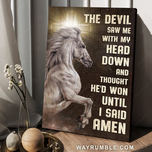 Unique horse, White horse painting, Cross, The devil saw me with my head - Jesus Portrait Canvas Prints, Home Decor Wall Art