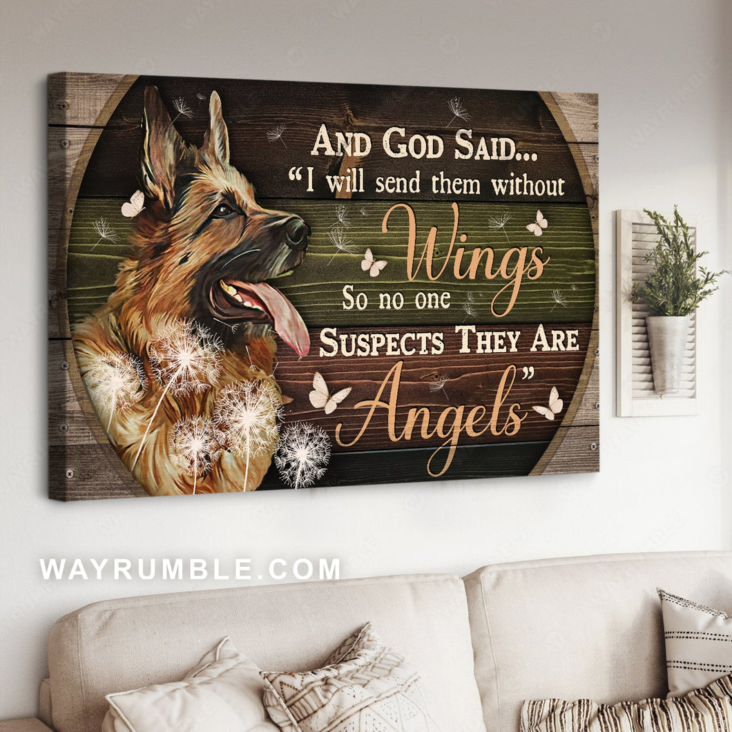 German Shepherd dog, Dandelion drawing, I will send them without wings - Jesus Landscape Canvas Prints, Home Decor Wall Art