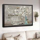 Beautiful cotton flower, Blue bottle, Hummingbird, Be still and know that I am God - Jesus Landscape Canvas Prints, Home Decor Wall Art