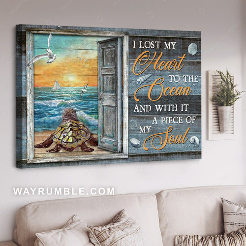 Sea turtle, Pretty sunset, Seagull painting, I lost my heart to the ocean - Jesus Landscape Canvas Prints, Home Decor Wall Art