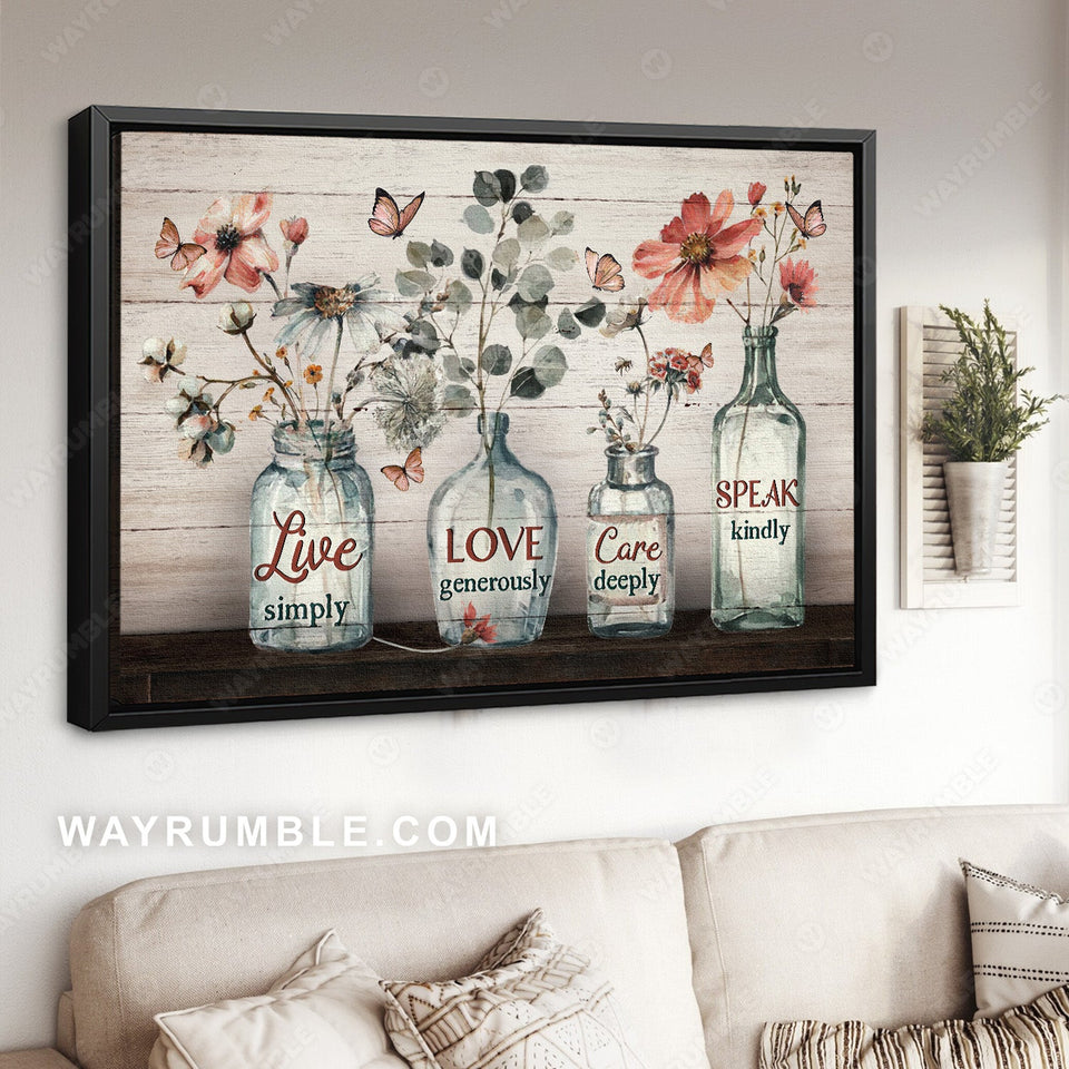 Pretty flower painting, Light red butterfly, Live simply - Jesus Landscape Canvas Prints, Home Decor Wall Art